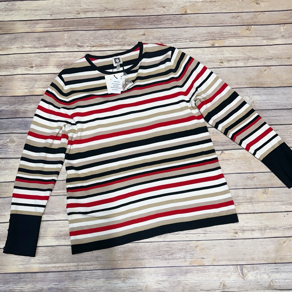 Anne Klein Women's Boat-Neck Striped Sweater coffee cream multi size M